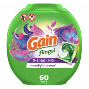Капсули для прання Gain Flings! 3 in 1 Oxi + Febreze Moonlight Breeze, 60 шт.